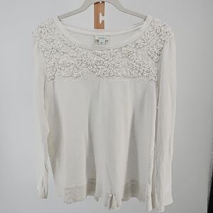 Sundance White Embroidered Long Sleeve Top Size L 100103
